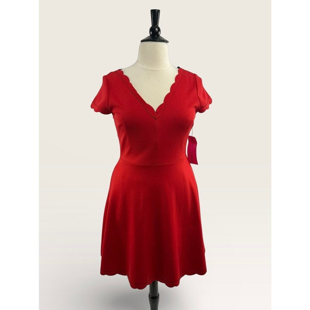 NWT Betsey Johnson Red Dress with Scalloped Neck, Size 12